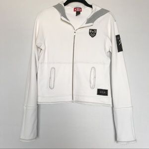 Body Action Design Embroidered Patch Zip Up Hoodie Women’s Size Medium